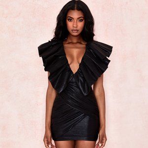 BLACK EXAGGERATED FRILL DRESS